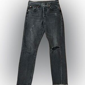 Levi’s 501 S Skinny Button Fly Blank Tab Distressed Black Jeans Size 25